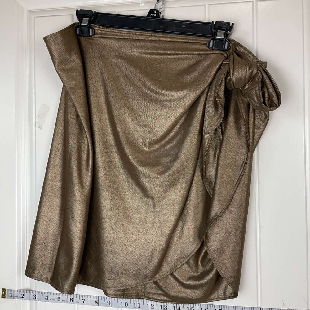 Good American Gold Asymmetrical Wrap Skirt